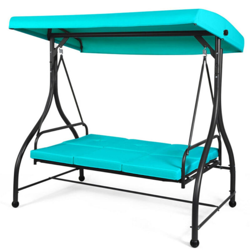 Weather-Resistant 3-Person Swing Chair with Folding Hammock Bed