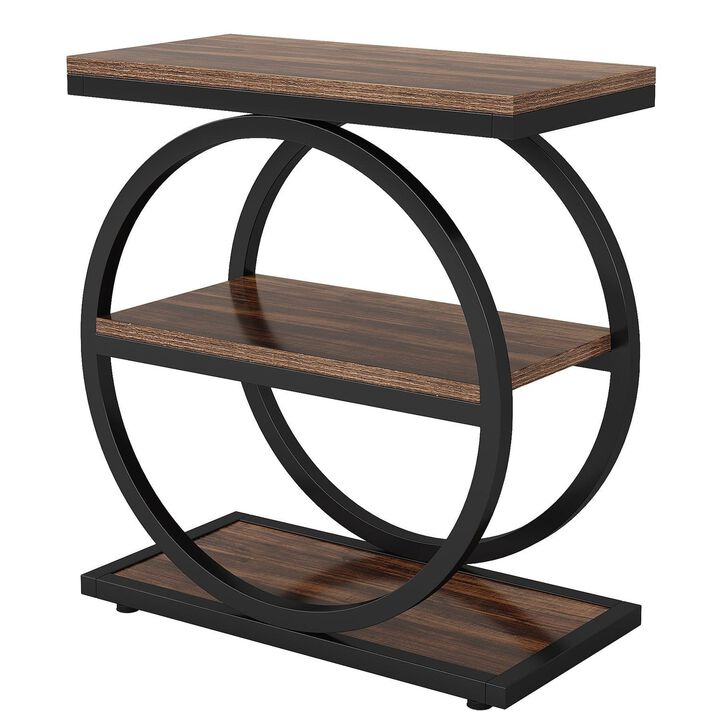 Tribesigns 3-Tier End Table, Industrial Side Table with Round Metal Frame, Narrow Nightstand for Bedroom, Sofa Side Table with Storage Shelves for Living Room, Slim Small Table, 50 lb Capacity