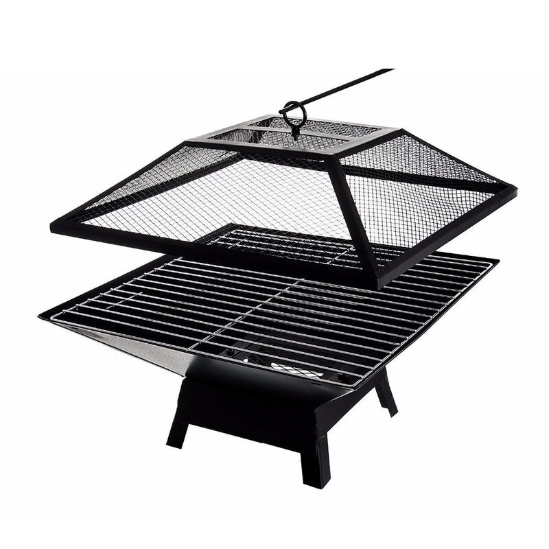 Garden Fire Pit & BBQ Grill &ndash; Portable Square Outdoor Heater with Wood Stove image number 6