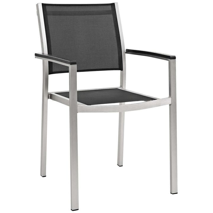 Modway Shore 9-Piece Aluminum Outdoor Patio Furniture Dining Set with Extendable 62 to 94 Inch Dining Table and Eight Dining Arm Chairs in Silver Black