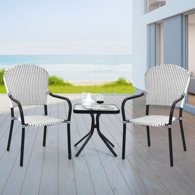 Hivvago Set of 4 Patio Rattan Stackable Dining Chair with  Armrest for Garden