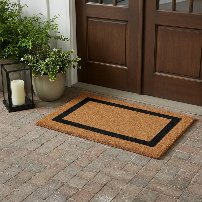 HomeRoots 36" X 60" Brown and Black Coir Outdoor Door Mat image number 1