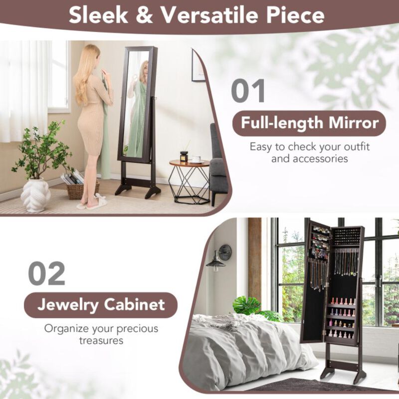 Hivvago Mirrored Standing Jewelry Cabinet Storage Box