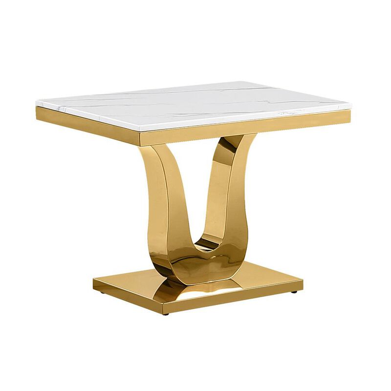 Best Quality Furniture White marble end table with a gold color stainless steel base