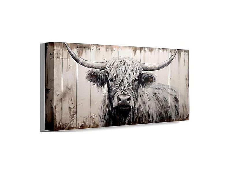 Highland Cow Canvas Wall Art Rustic Black White Decor Large Farmhouse Animal image number 0