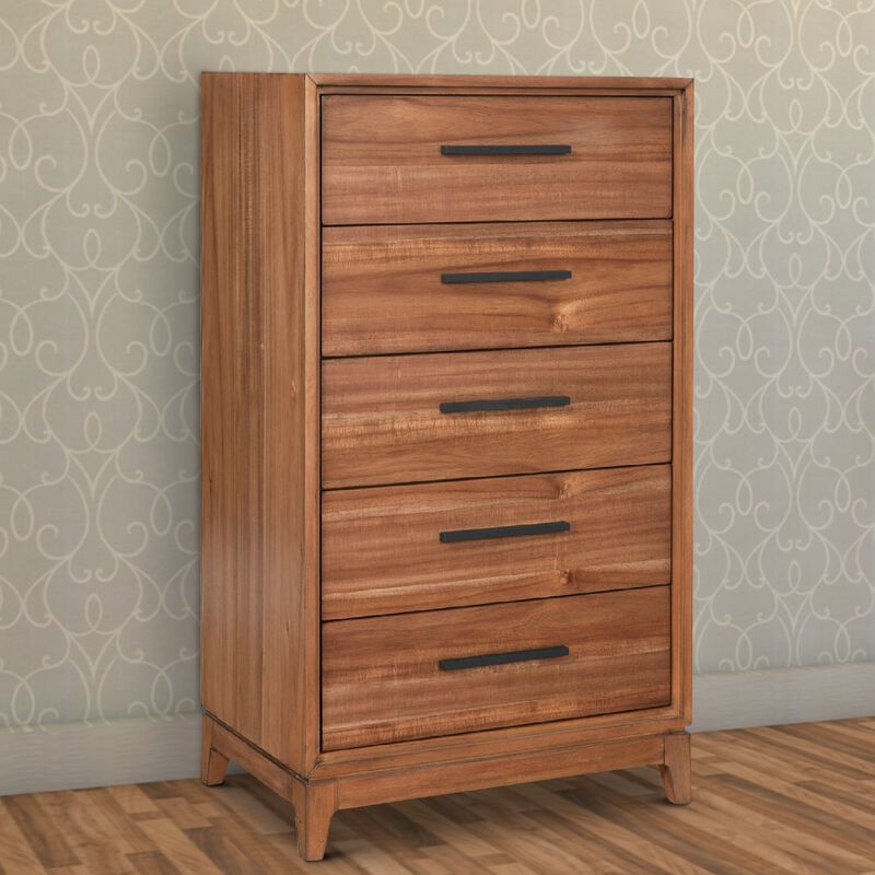 Chest with 5 Drawers and Wooden Frame, Brown - Benzara
