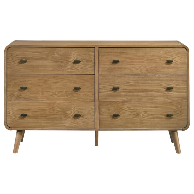 Ryb Wide Dresser with 6 Drawers, Angled Legs, Brown Rubber Wood image number 0