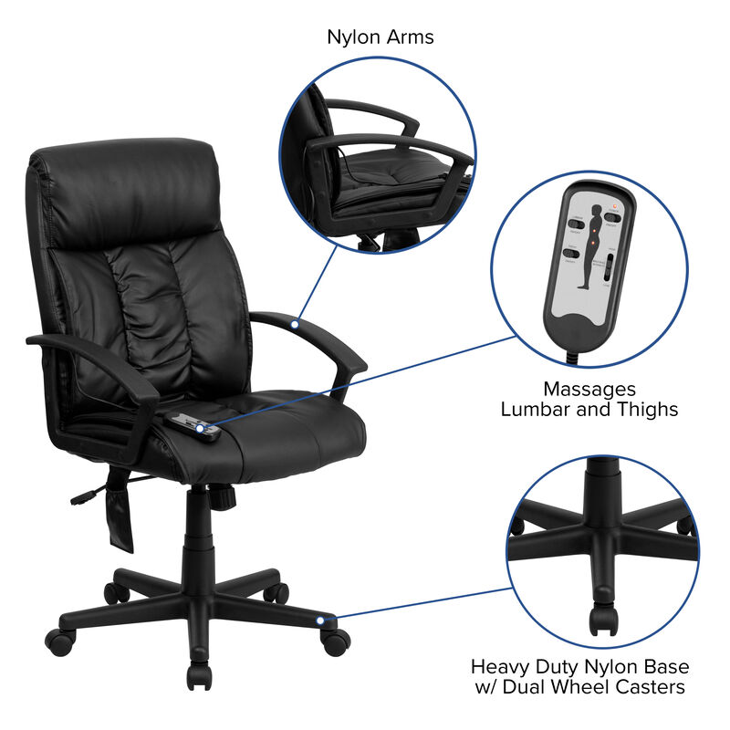 Sumter High Back Ergonomic Massaging LeatherSoft Executive Swivel Office Chair with Side Remote Pocket and Arms image number 2