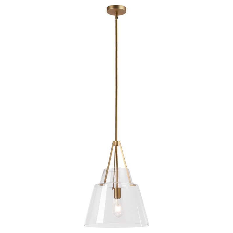 15" Modern Clear Glass Pendant Light with Brushed Brass Finish and 90&deg; Adjustable Swivel Arm for Kitchen Island, Bedroom or Living Room image number 0