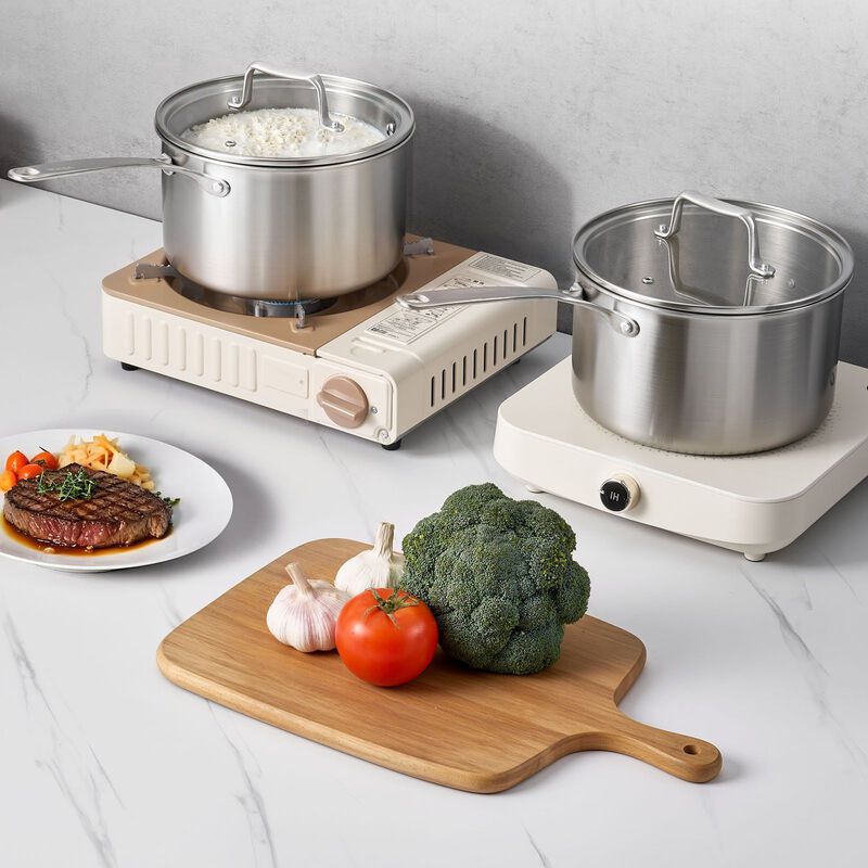 Stainless Steel 4 Qt Saucepan with Glass Lid, Nonstick Small Cooking Pot-Silver image number 1