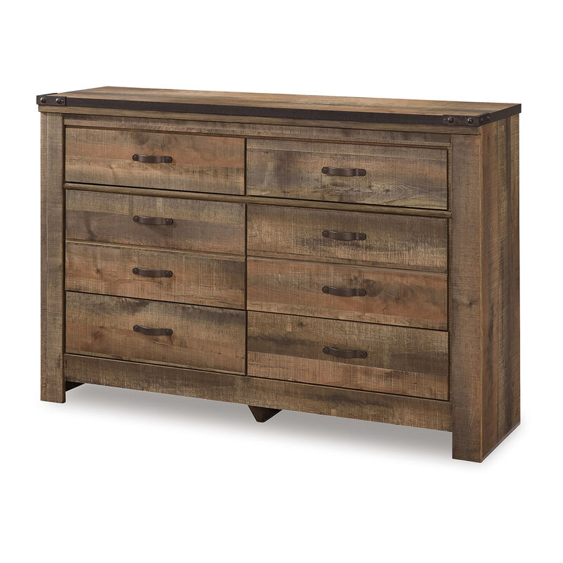 Zoey Wide Dresser, 6 Wide Storage Drawers, Rustic Brown Plank Details - Benzara