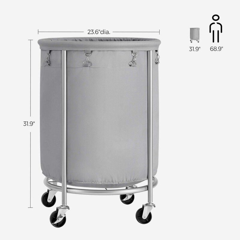 Hivvago Round 45-Gallon Laundry Basket Hamper w/ Cream Fabric Bag Steel Frame on Wheels