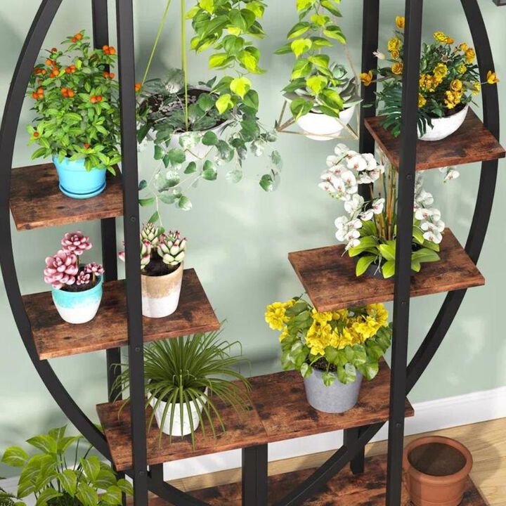 Hivvago Set of 2 - Symmetrical Modern Black Metal Wood 10-Shelf Plant Stand