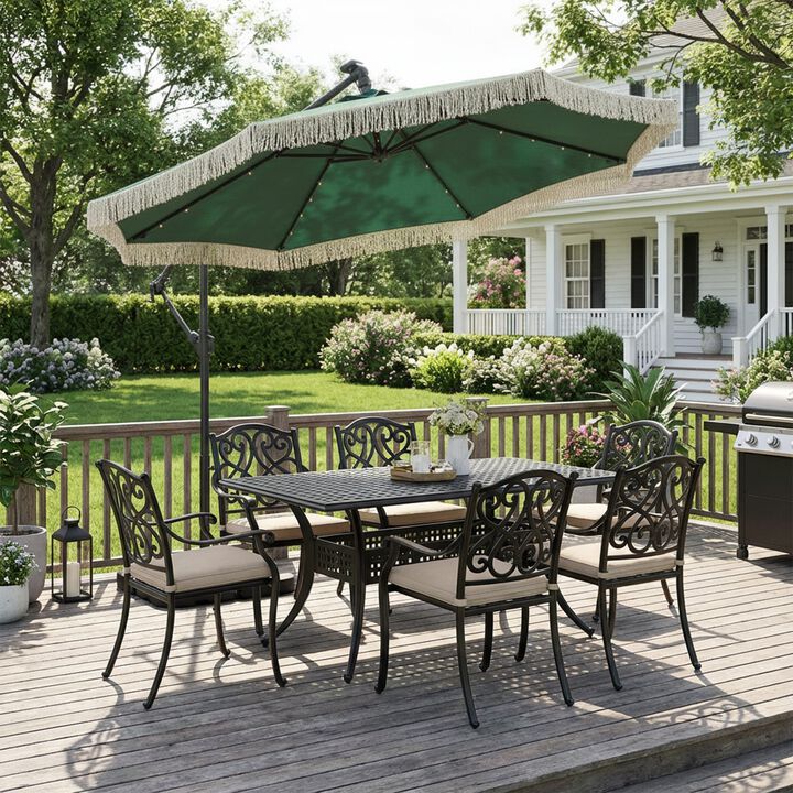10FT Patio Offset Hanging Umbrella, Cantilever Patio Umbrella with Tassel for Backyard Garden, Green