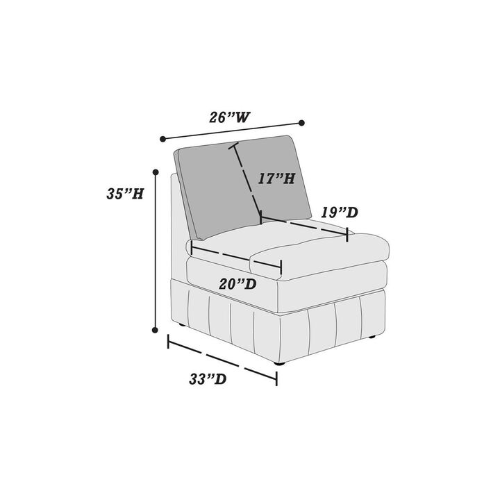 1pc Armless Chair Modular Plush Chair Sectional Sofa Granite Morgan Fabric Suede