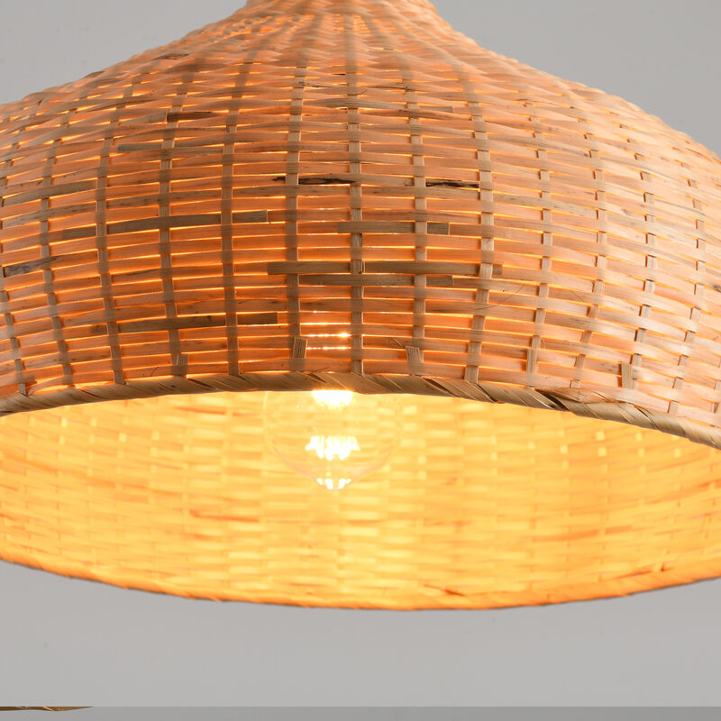 17.7" Boho Handwoven Bamboo Light Brown Dome Pendant Light for Living Room, Dining Room and Kitchen Island