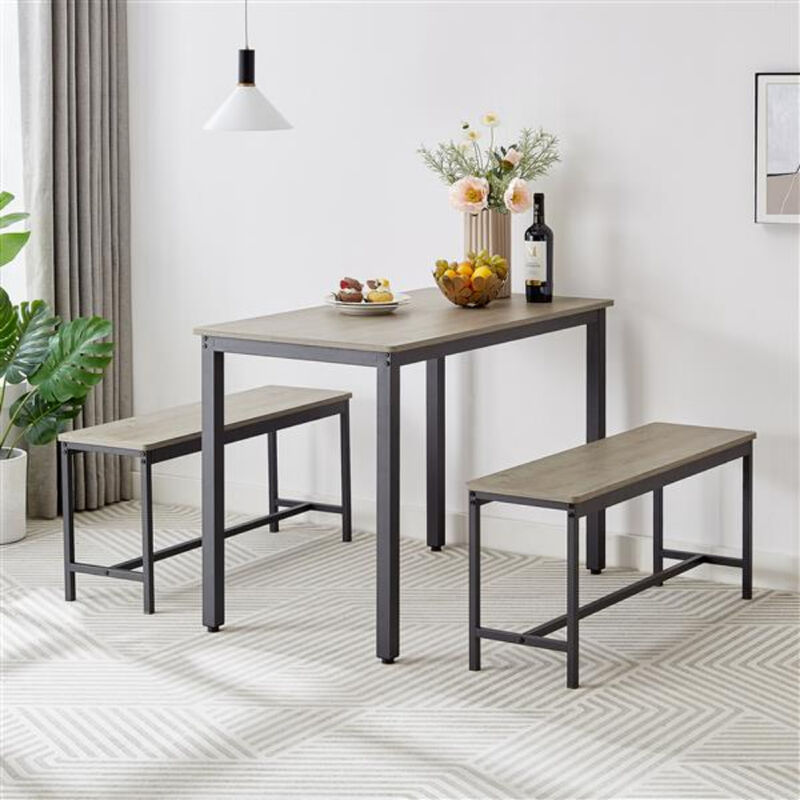 Dining Table Set with Bar Table and 2 Benches for Kitchen or Dining Room image number 3