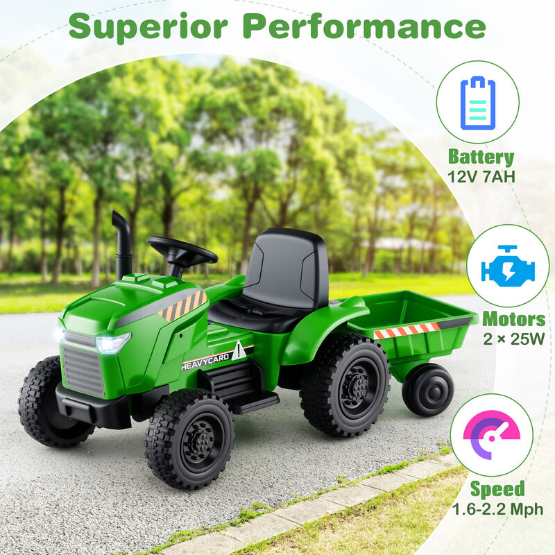 12V Electric Kids Ride-On Tractor with Trailer and 3-Gear Driving System image number 5