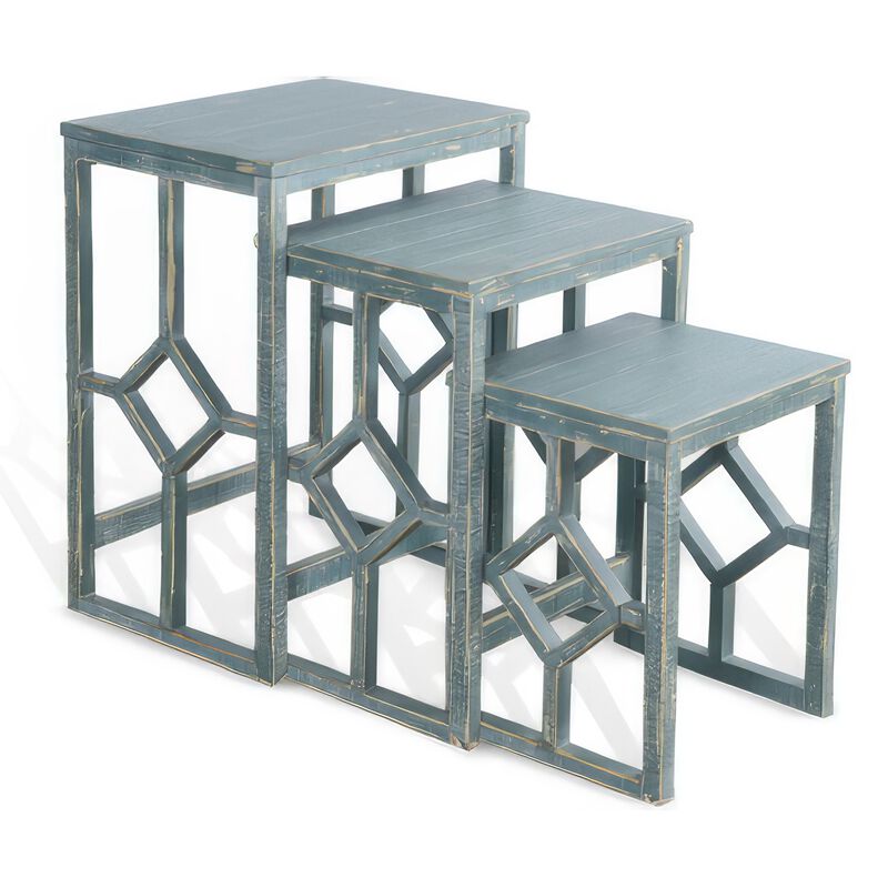 Rena 3 Piece Nesting Accent Table Set, Slatted, Rustic Green Mahogany image number 0