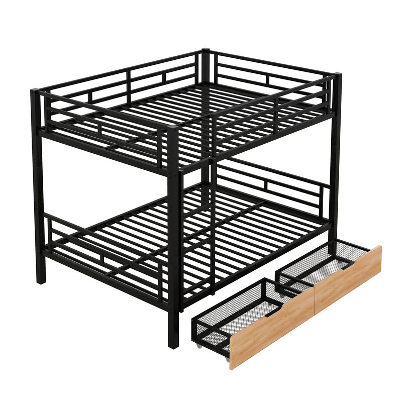 Whisen Metal Full Size Convertible Bunk Bed with 2 Drawers and Ladder - Black