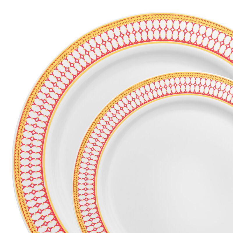 White with Red and Gold Chord Rim Plastic Dinnerware Value Set (40 Sets) image number 9