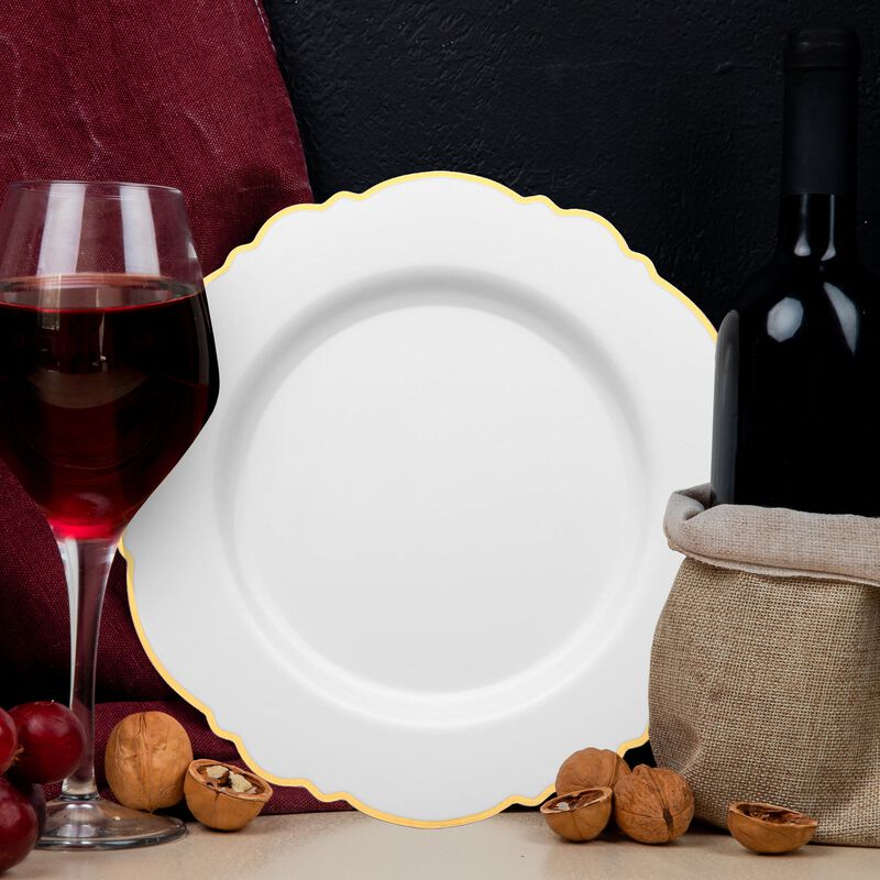 7.5" White with Gold Rim Round Blossom Plastic Salad Plates (120 Plates) image number 7