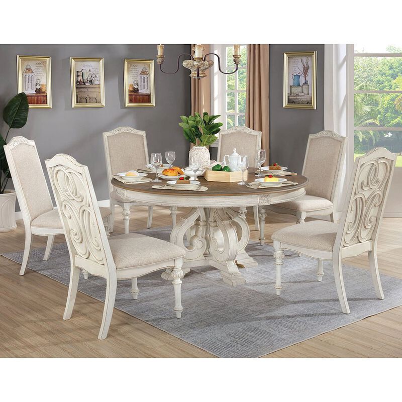 Simple Relax 7 Piece Dining Set in Antique White And Ivory image number 4