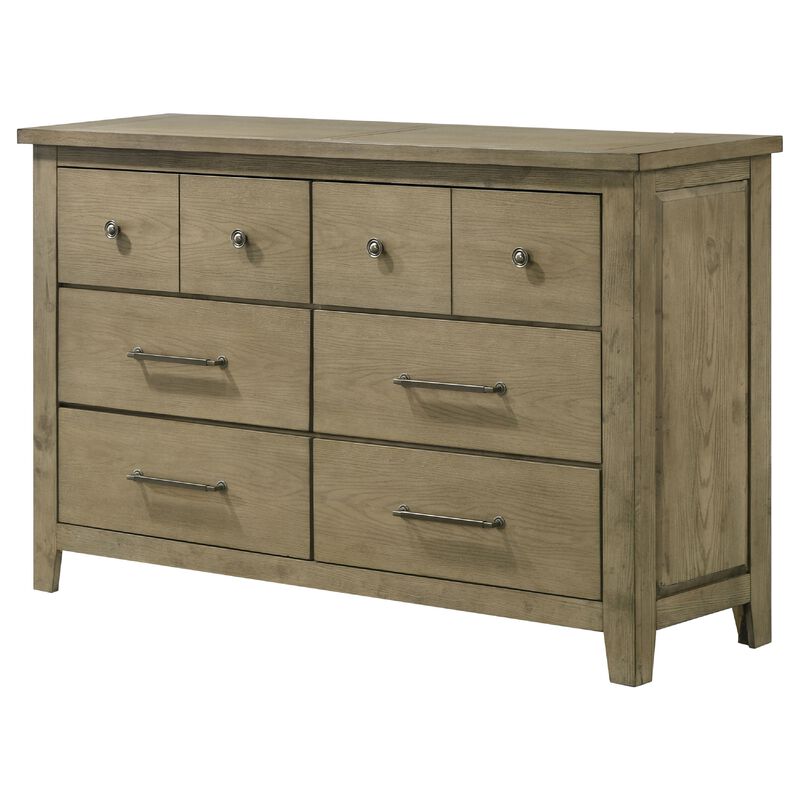 Hazel Wide Dresser, 6 Drawers, Antique Nickel Metal, Oak Brown Wood image number 5