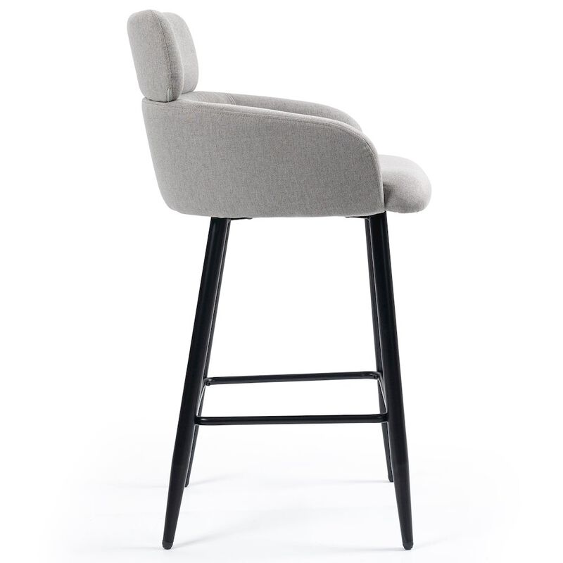 Glamour Home Set of 2 Barker Gray Fabric Tufted Bar Stool with Black Iron Legs