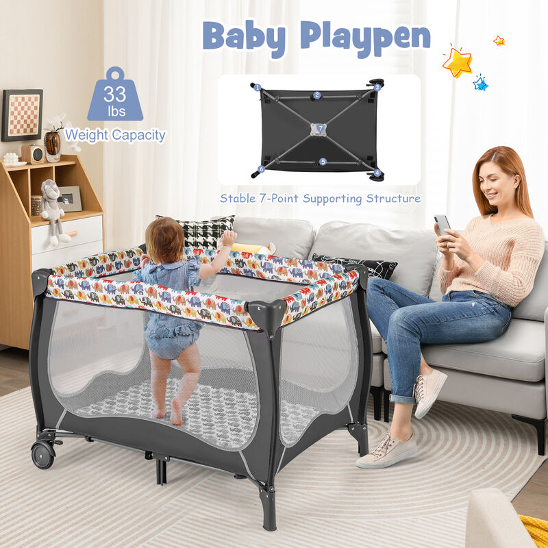Multi-Function Baby Nursery Center – Bassinet, Changing Table, Music Box & Net