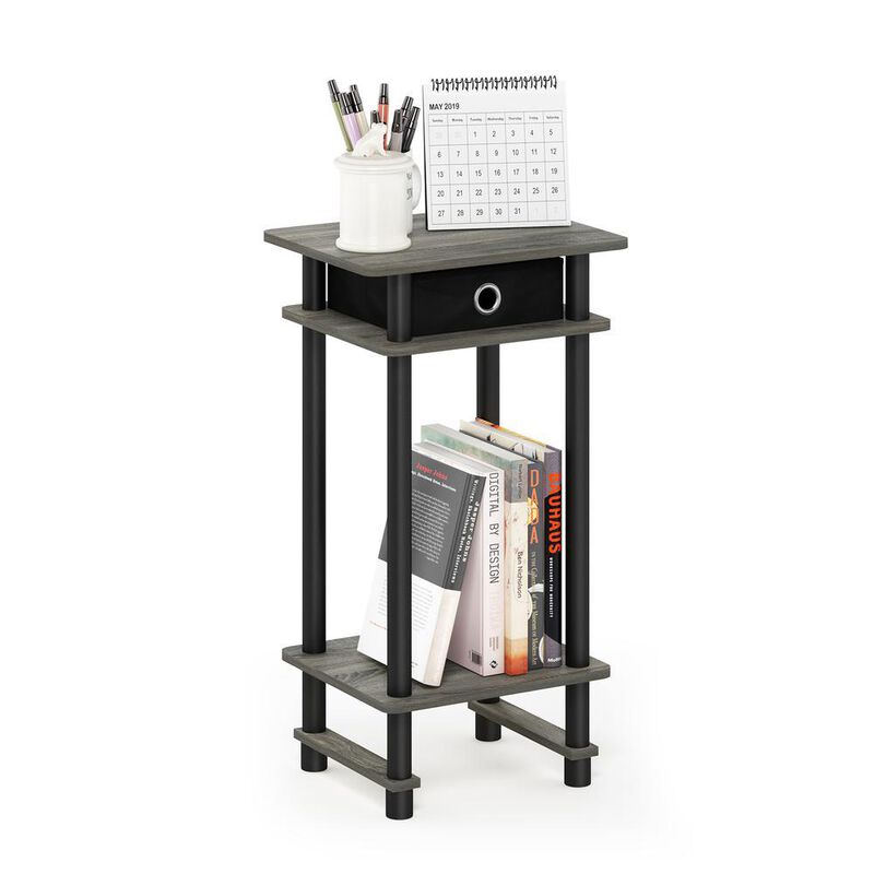 Furinno Turn-N-Tube Tall End Table with Bin, French Oak Grey/Black