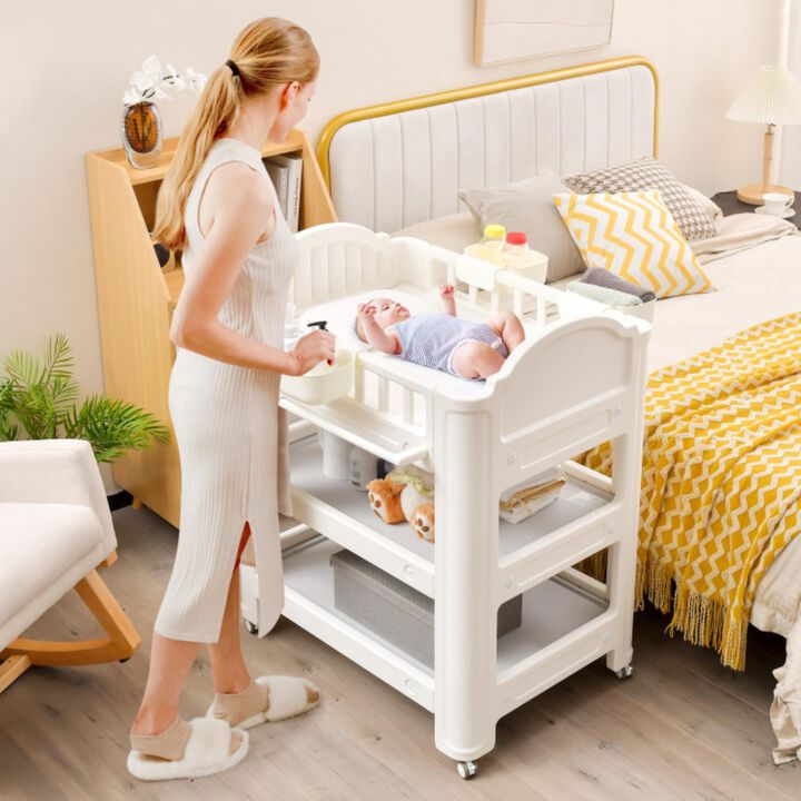 Hivvago Mobile Diaper Changing Station with Storage Shelves and Boxes
