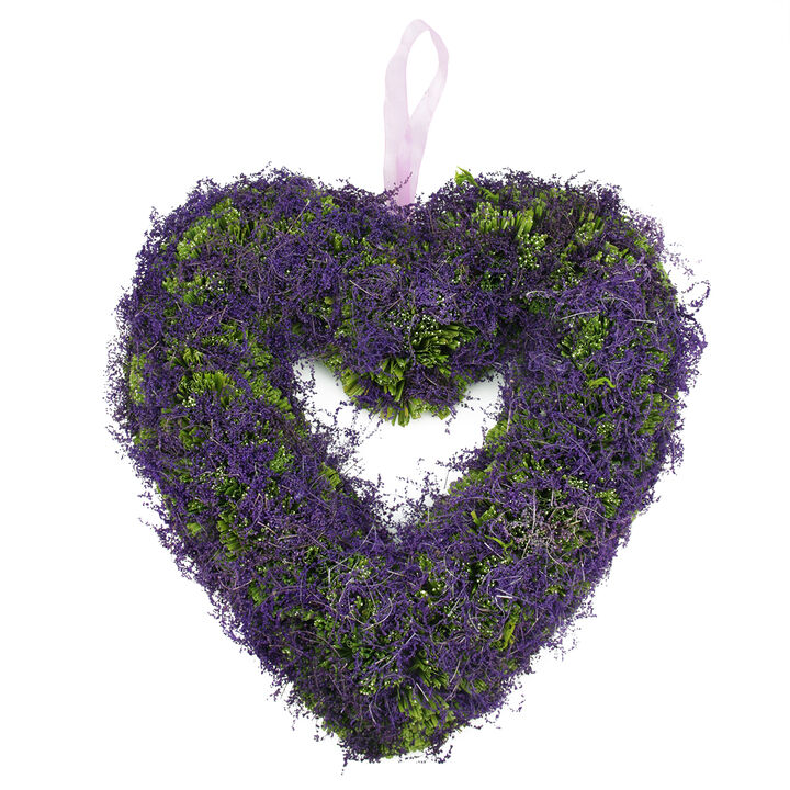 14.5" Purple Moss and Green Twig Valentine's Day Heart Wreath - Unlit