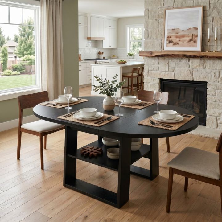 Kibwex H‑Shaped Base Extendable Round Dining Table