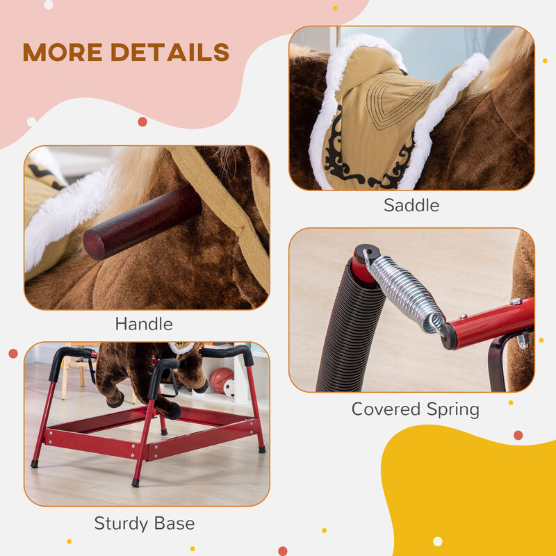 BreeBe Kids Spring Rocking Horse, Ride on Horse for Girls and Boys with Sounds, Plush Animal Ride-on Toy with Soft Feel image number 5