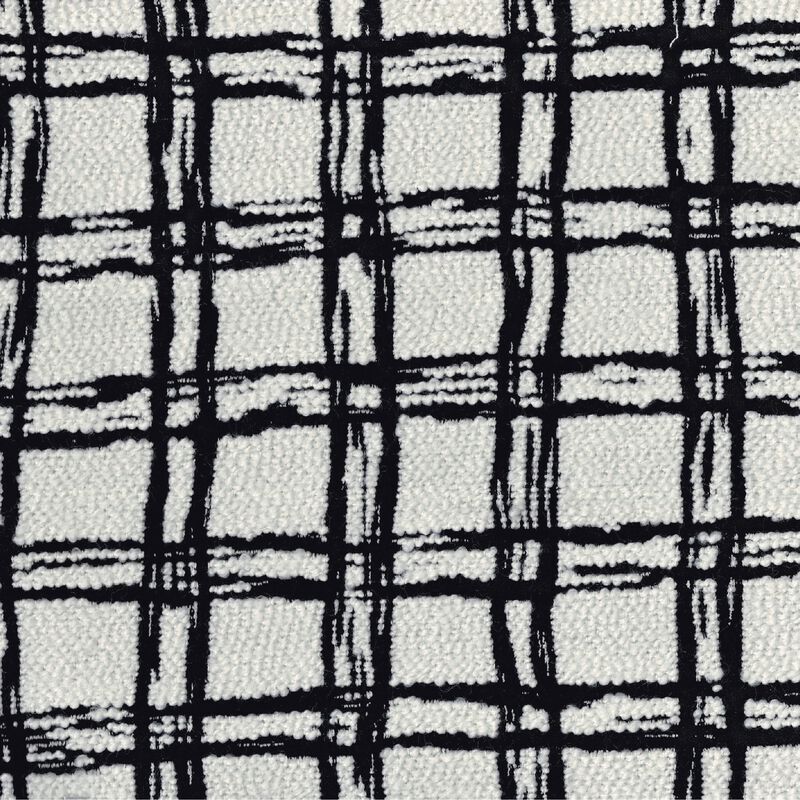 Modern Pouf Ottoman, White Black Checkered Jacquard, 16 Inch Square