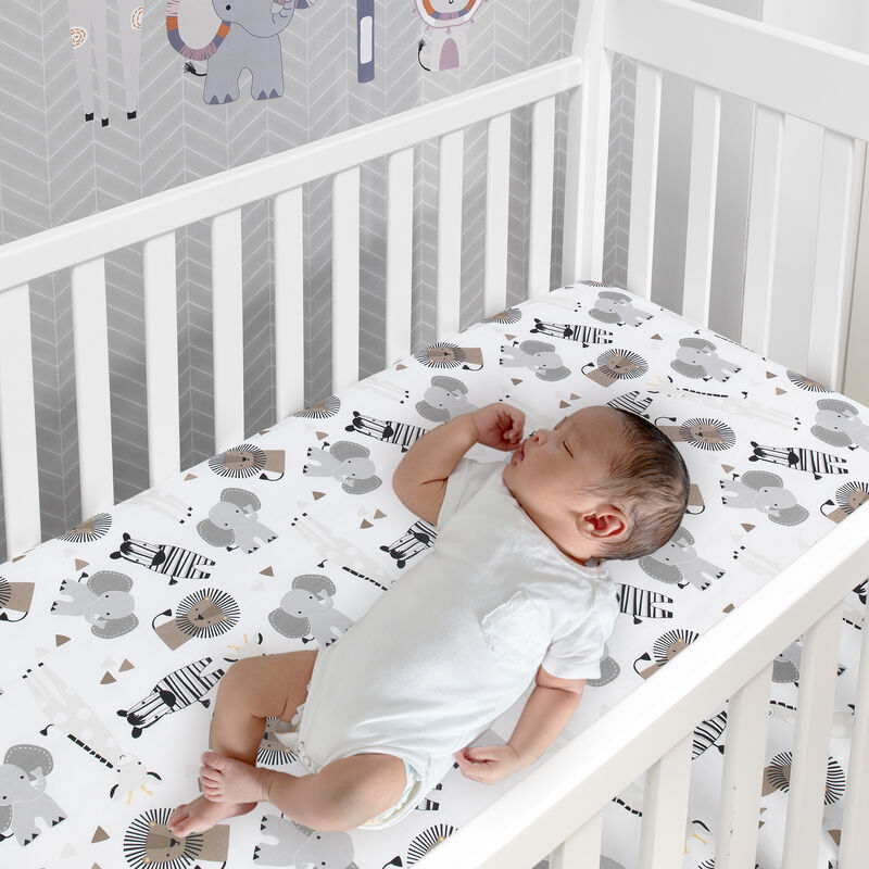 Lambs & Ivy Jungle Safari Gray/Tan/White Nursery 6-Piece Baby Crib Bedding Set