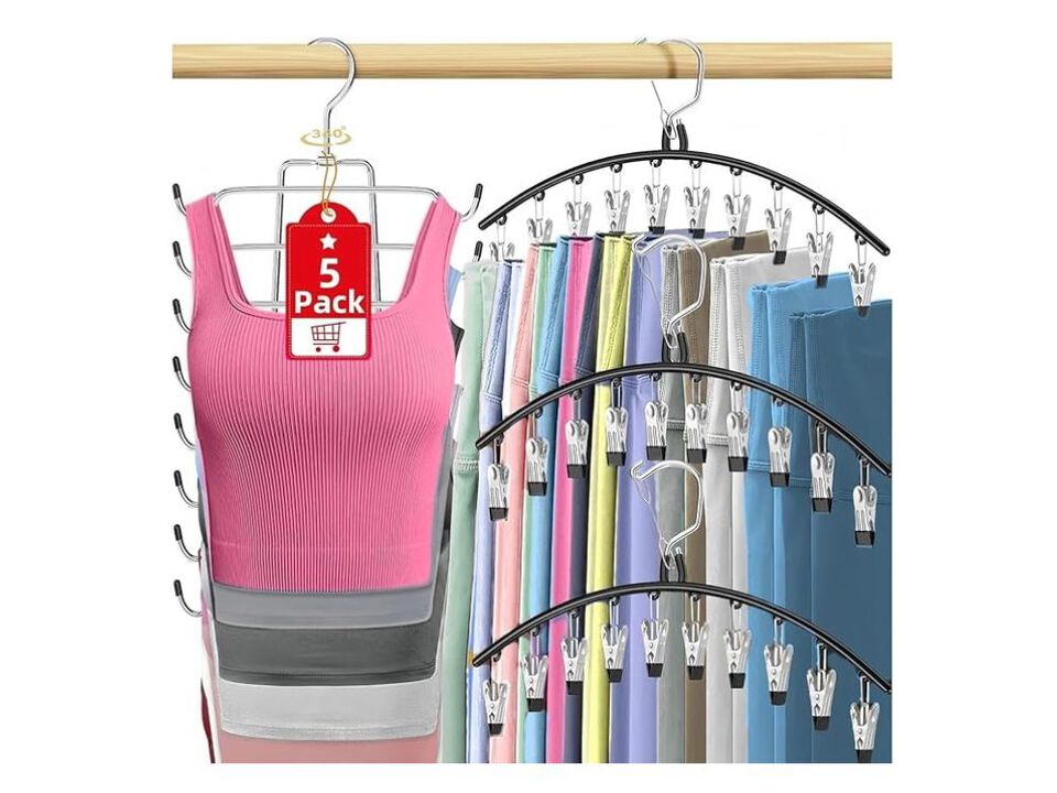 5 Pack Legging Organizer For Closet Hanging, 3 Pants Leggings Hangers With 30 Cl