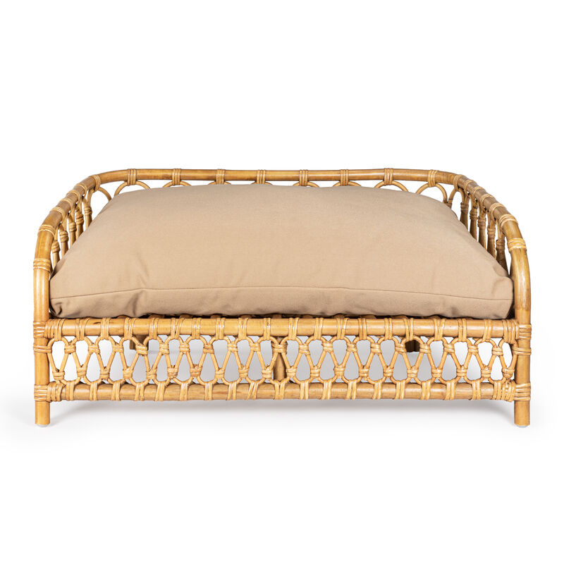 Elevated Bohemian Handwoven Rattan Dog Daybed with Machine-Washable Cushion
