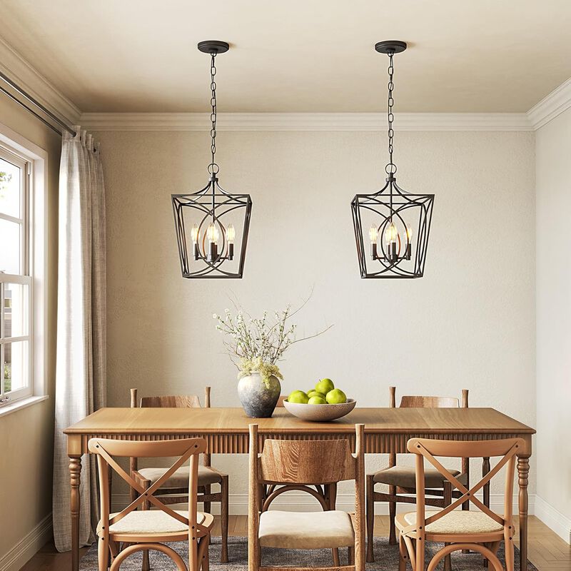 Gold Four-Light Geometric Cage Pendant Light, Farmhouse Chandelier image number 4