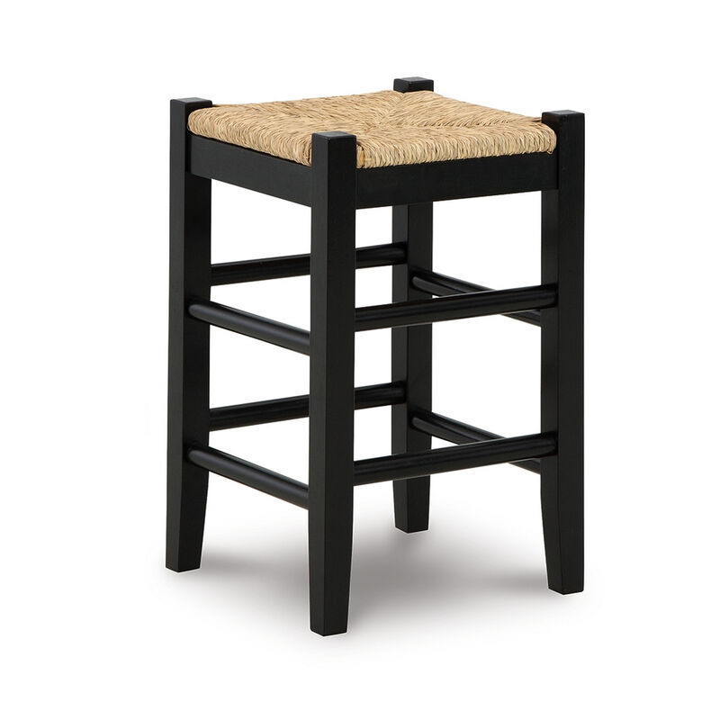 Anya Counter Height Stool Set of 2, Brown Woven Seat, 23 Inch, Black - Benzara