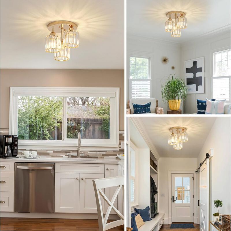 ELEMENT ACE Semi Flush Mount 3-Light Ceiling Light Fixture, Crystal Close to Ceiling Lighting with Open Design, Ideal for Low Ceilings, Kitchens, Hallways, Bedrooms, Bathrooms and Living Rooms image number 6