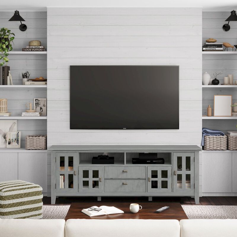 Simpli Home Artisan Solid Wood 72 Inch Tv Media Stand In Fog Grey For Tvs Up To 80 Inches