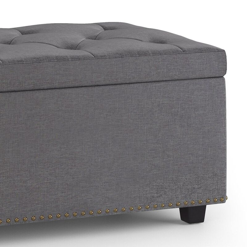 Simpli Home Hamilton Lift Top Rectangular Storage Ottoman In Slate Grey Linen Look Fabric
