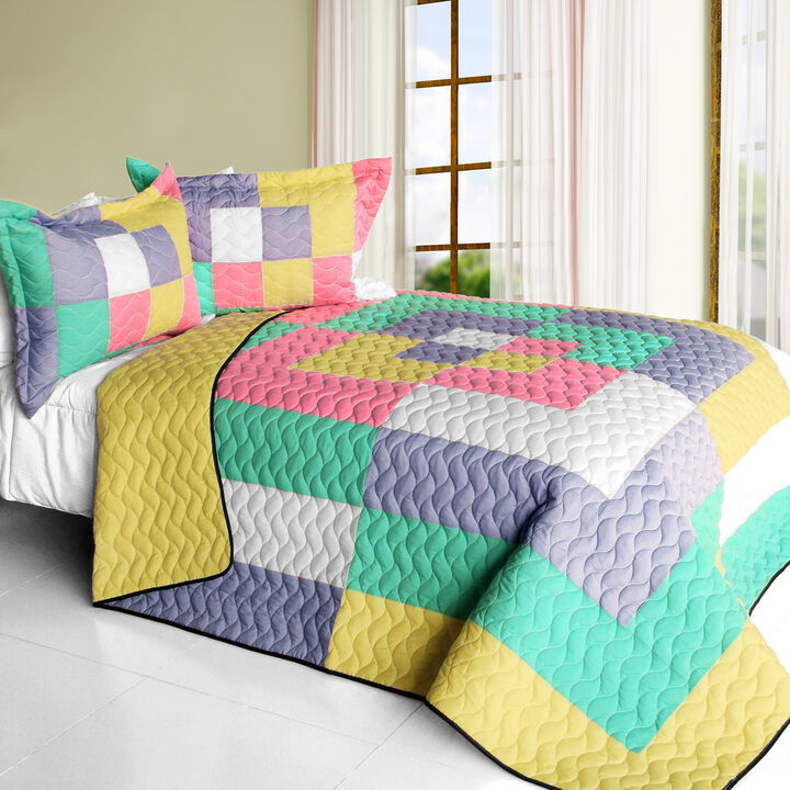 Wonderland Quilted Patchwork Quilt Set 3PC Queen Size Cozy Bedding