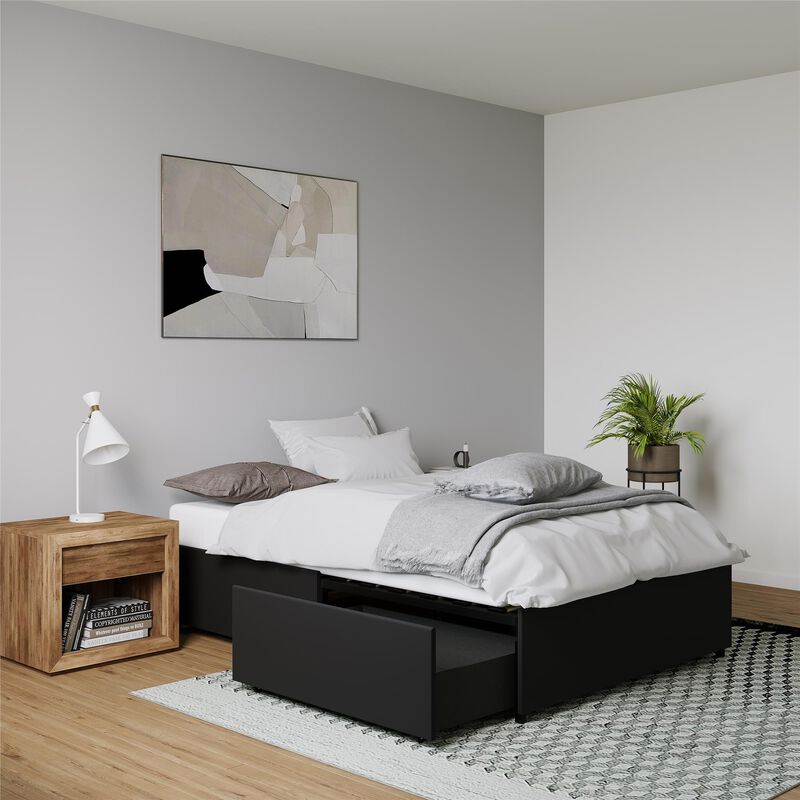 Atwater Living Micah Platform Bed with Storage, Full, Black Faux Leather