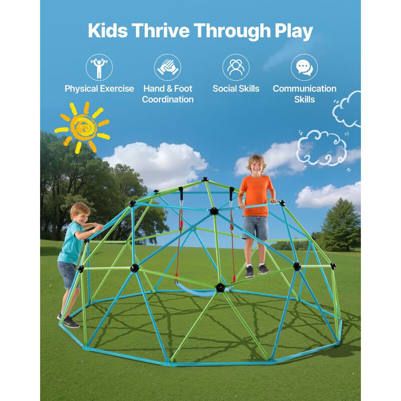 Kids Climbing Dome with Swing & Hammock, Geometric Jungle Gym for Backyard Outdoor Play-Multi Color image number 6