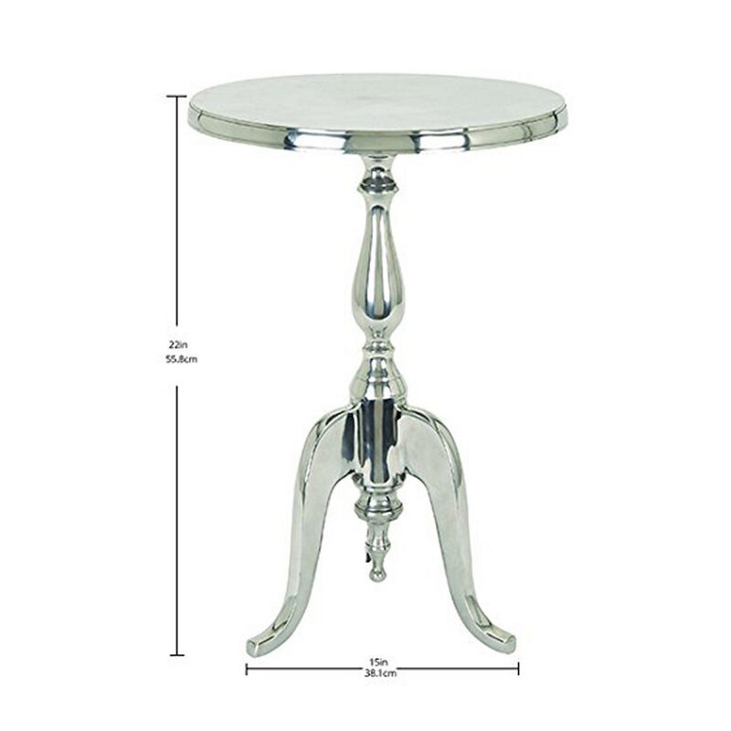 Traditional Style Aluminum Accent Table With Pedestal Base, Silver-Benzara image number 6