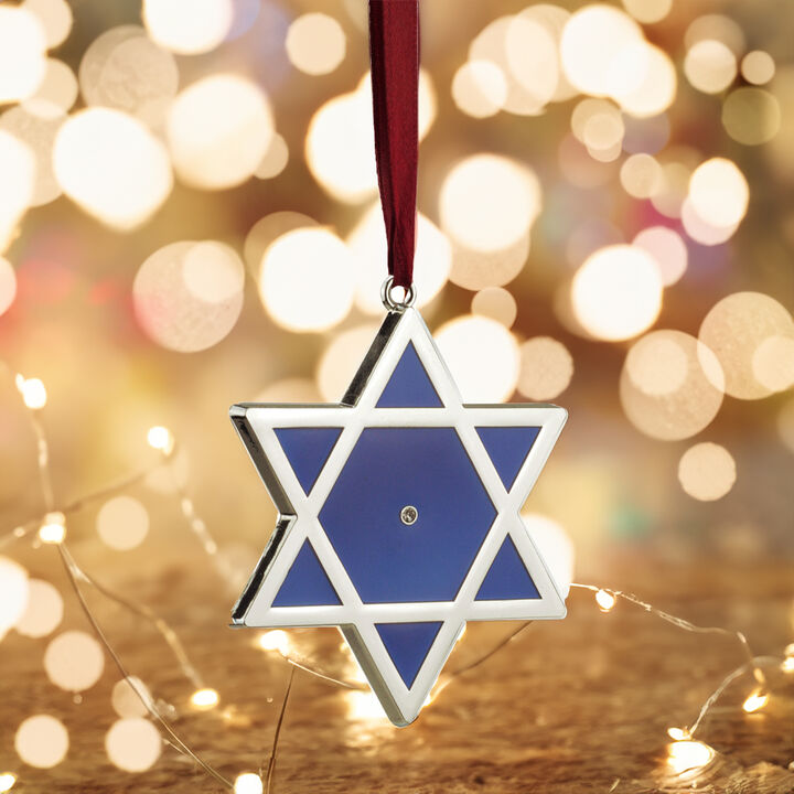 3" Silver and Blue Shiny Star of David European Crystal Hanukkah Ornament