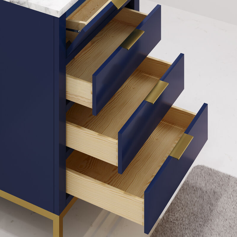 Bristol 24 In. Single Sink Carrara White Marble Countertop Bath Vanity in Monarch Blue